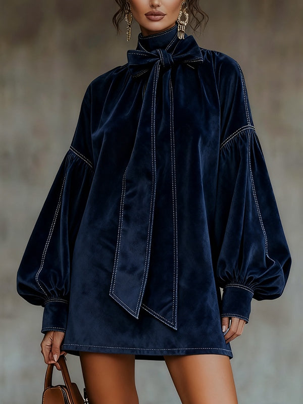 GILDA | Minivestido de Terciopelo con Lazo al Cuello