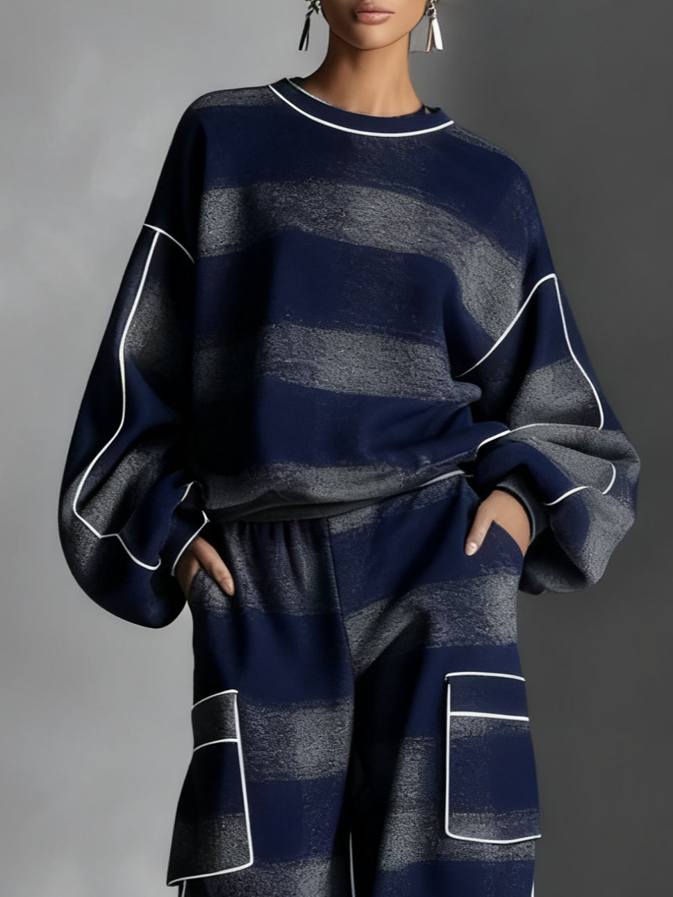 MAYTE | Conjunto de Sudadera y Pantalón de Cuadros Azul y Gris