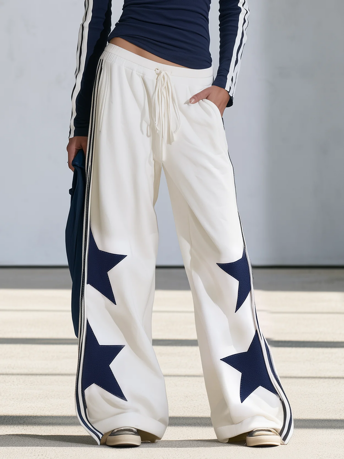 DAVINIA | Conjunto de Top de Estrellas y Pantalón Amplio Azul Marino