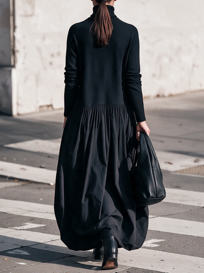 MARINA | Vestido Largo Oversize con Cuello Alto y Maxibolsillos