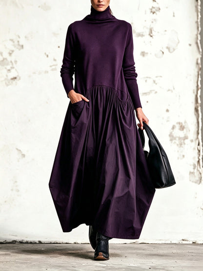 MARINA | Vestido Largo Oversize con Cuello Alto y Maxibolsillos
