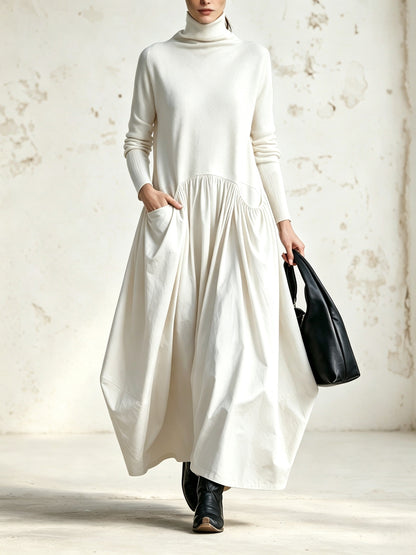 MARINA | Vestido Largo Oversize con Cuello Alto y Maxibolsillos