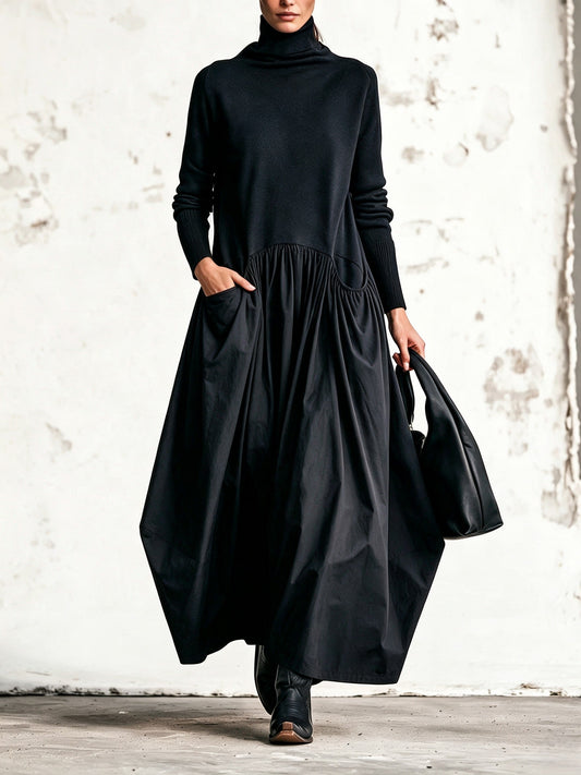 MARINA | Vestido Largo Oversize con Cuello Alto y Maxibolsillos