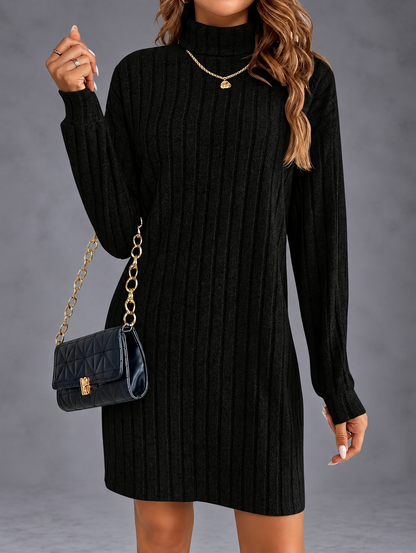 ISABELA | Vestido Jersey de Canalé con Cuello Alto