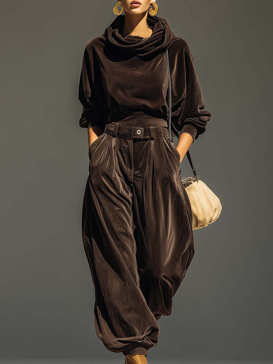 DULCE | Conjunto de Sudadera con Capucha y Pantalón Amplio de Terciopelo