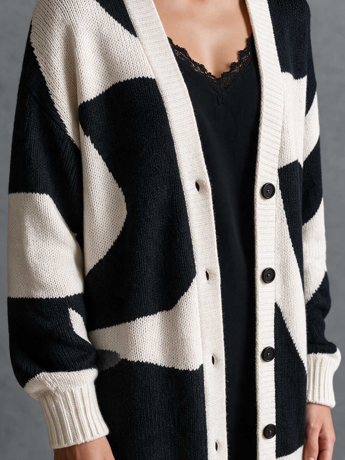 SERENA | Chaqueta de Punto Larga de Jacquard de Bloques de Color
