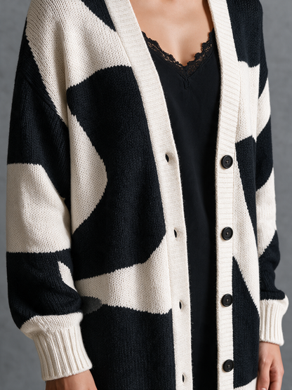 SERENA | Chaqueta de Punto Larga de Jacquard de Bloques de Color