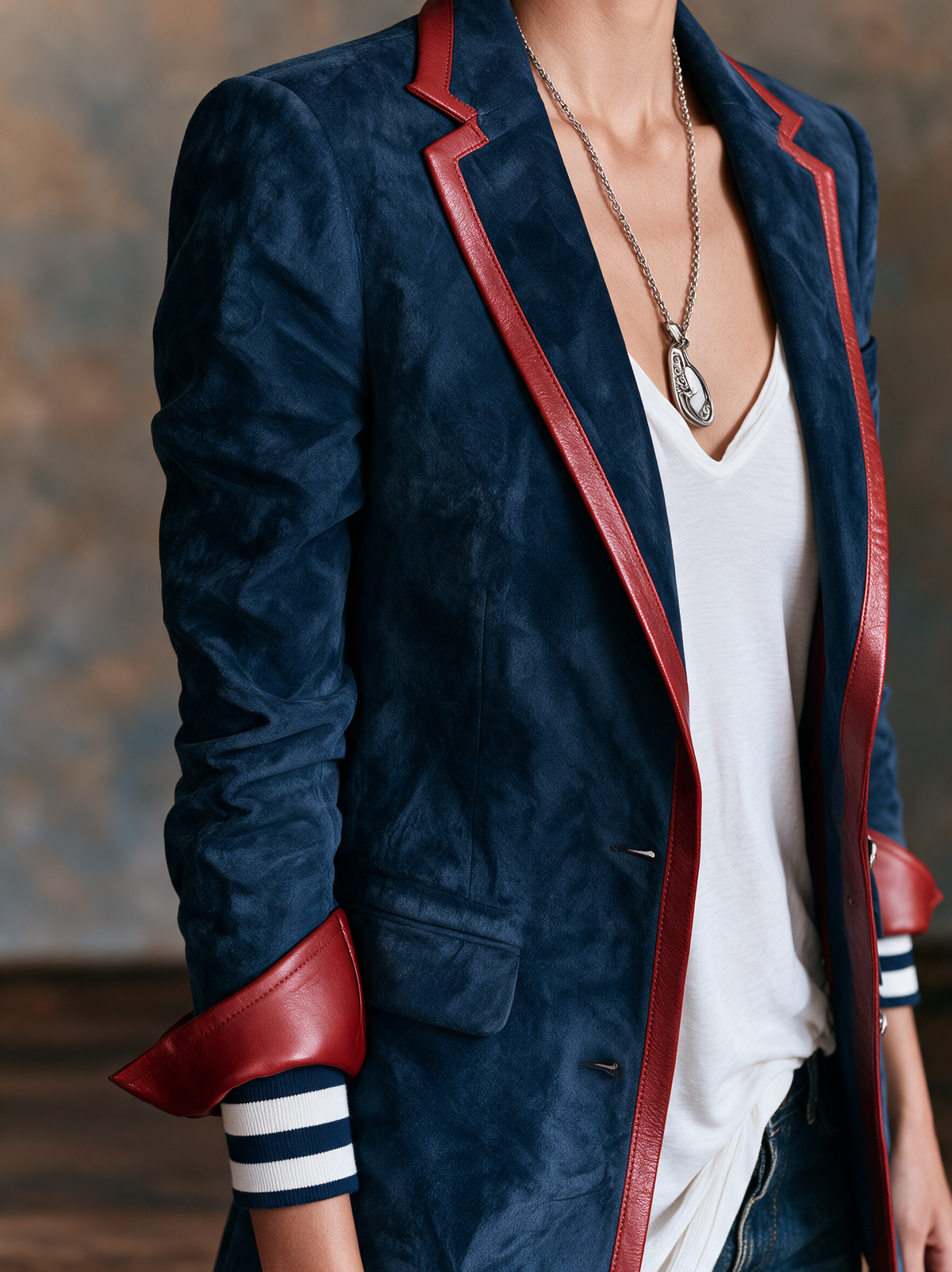 VIOLETA | Blazer de Antelina Vintage con Ribetes en Contraste
