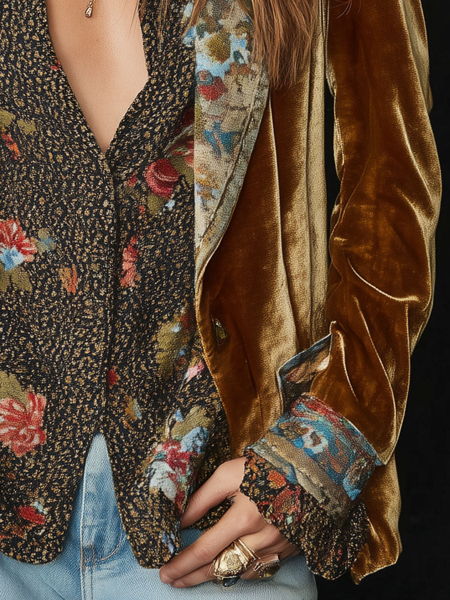 HERMINIA | Blazer Vintage Patchwork con Estampado Floral