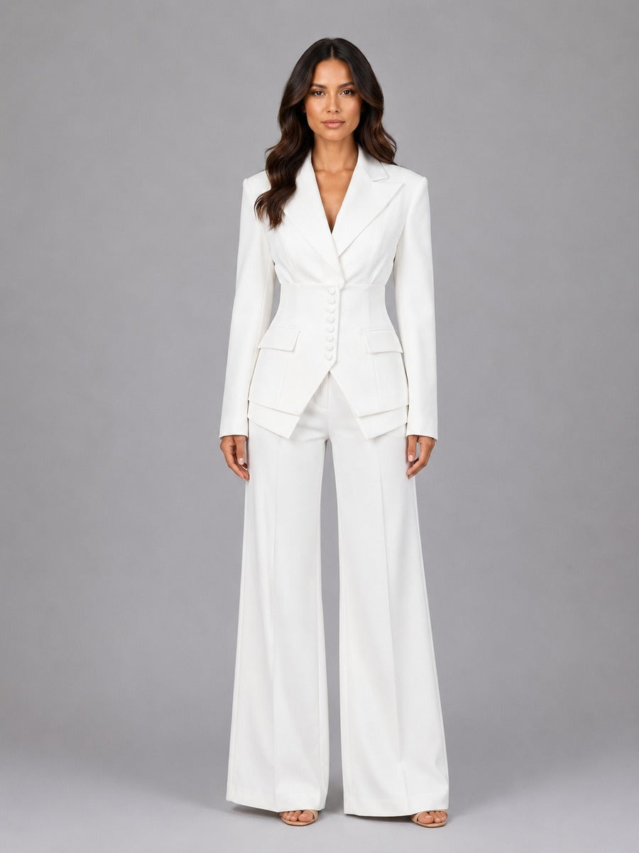 FUENSANTA | Conjunto de Dos Piezas con Blazer de Cintura Marcada y Pantalón Palazzo