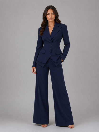 FUENSANTA | Conjunto de Dos Piezas con Blazer de Cintura Marcada y Pantalón Palazzo