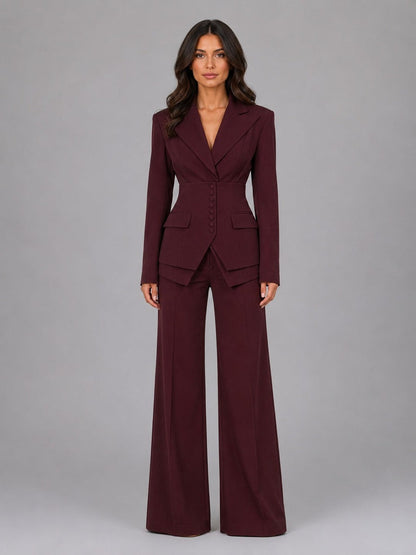 FUENSANTA | Conjunto de Dos Piezas con Blazer de Cintura Marcada y Pantalón Palazzo