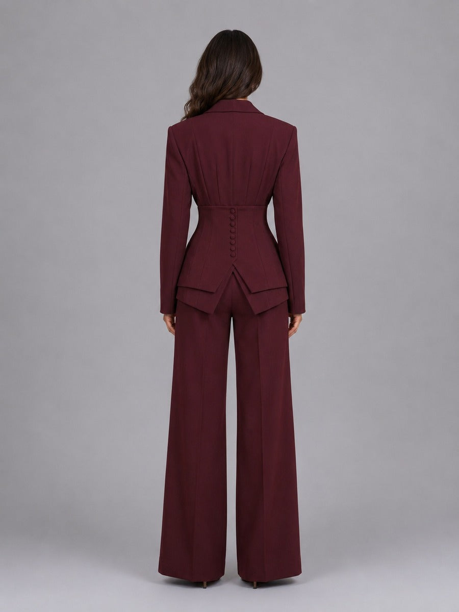 FUENSANTA | Conjunto de Dos Piezas con Blazer de Cintura Marcada y Pantalón Palazzo
