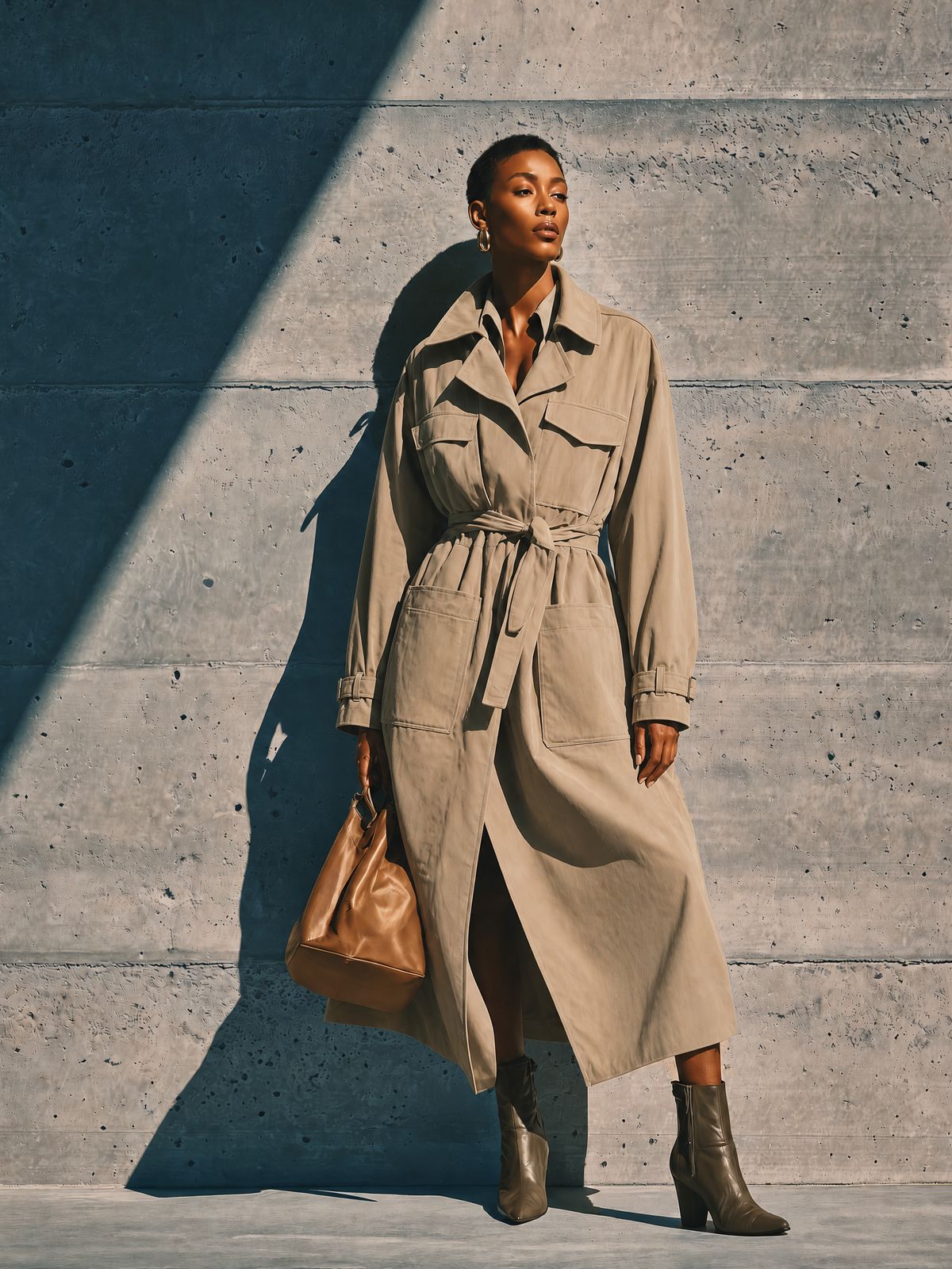 ROSALÍA | Gabardina Beige con Bolsillos Utility y Cinturón
