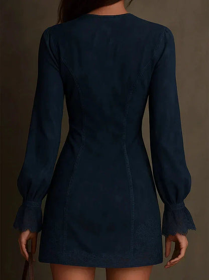 DELFINA | Minivestido de Antelina con Encaje y Cremallera