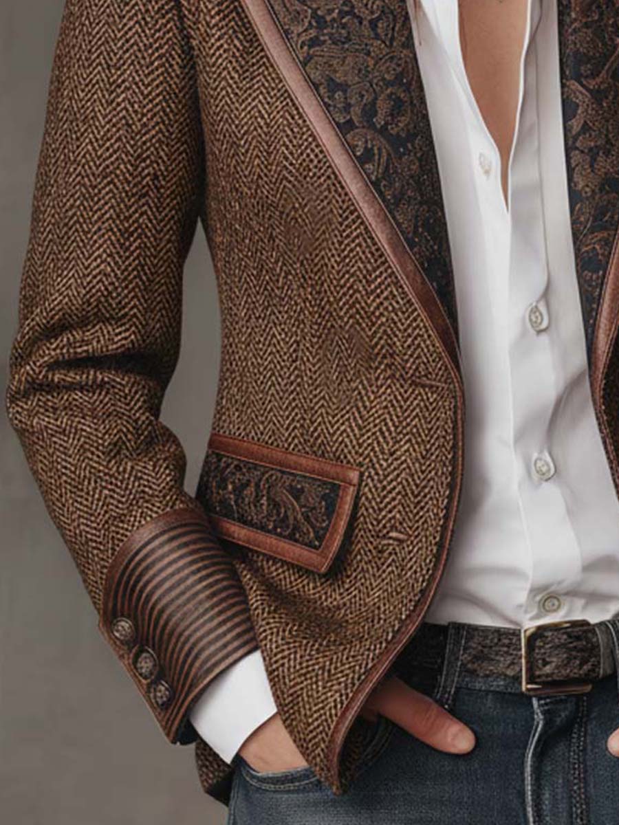 LUCIANA | Blazer Marrón con Aplicaciones Estampadas en Zigzag