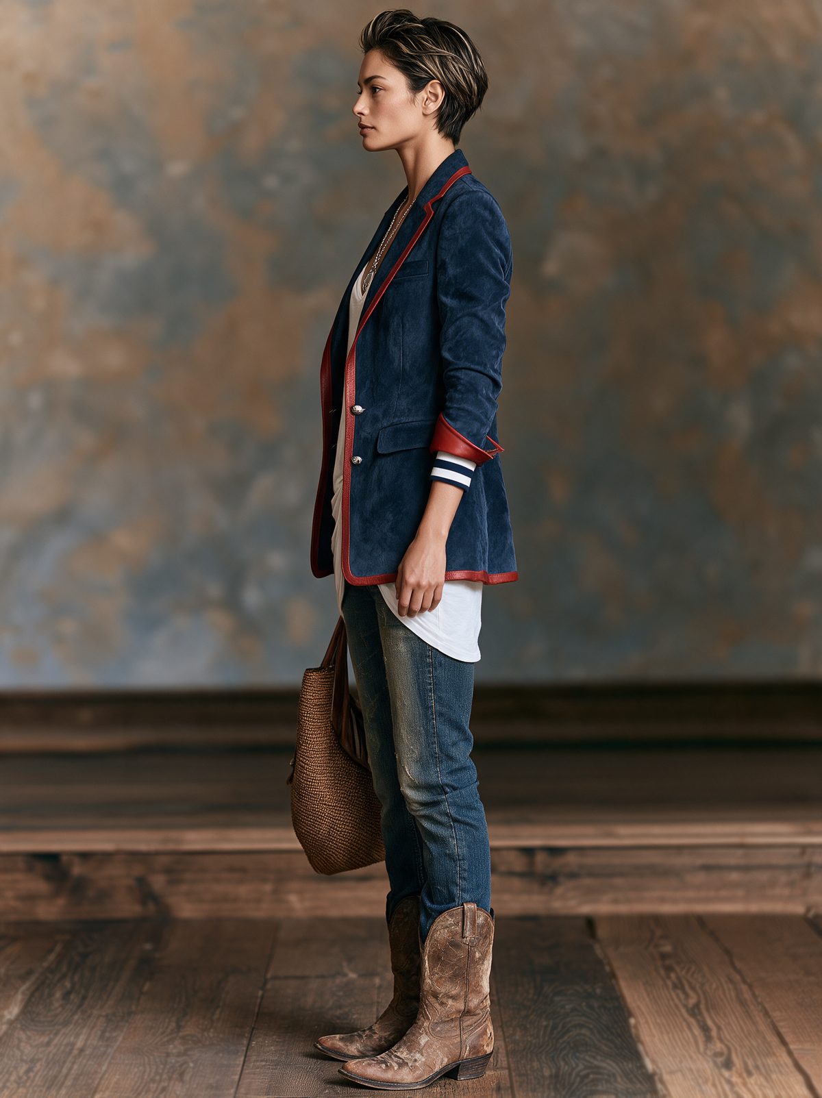VIOLETA | Blazer de Antelina Vintage con Ribetes en Contraste