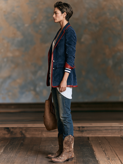 VIOLETA | Blazer de Antelina Vintage con Ribetes en Contraste