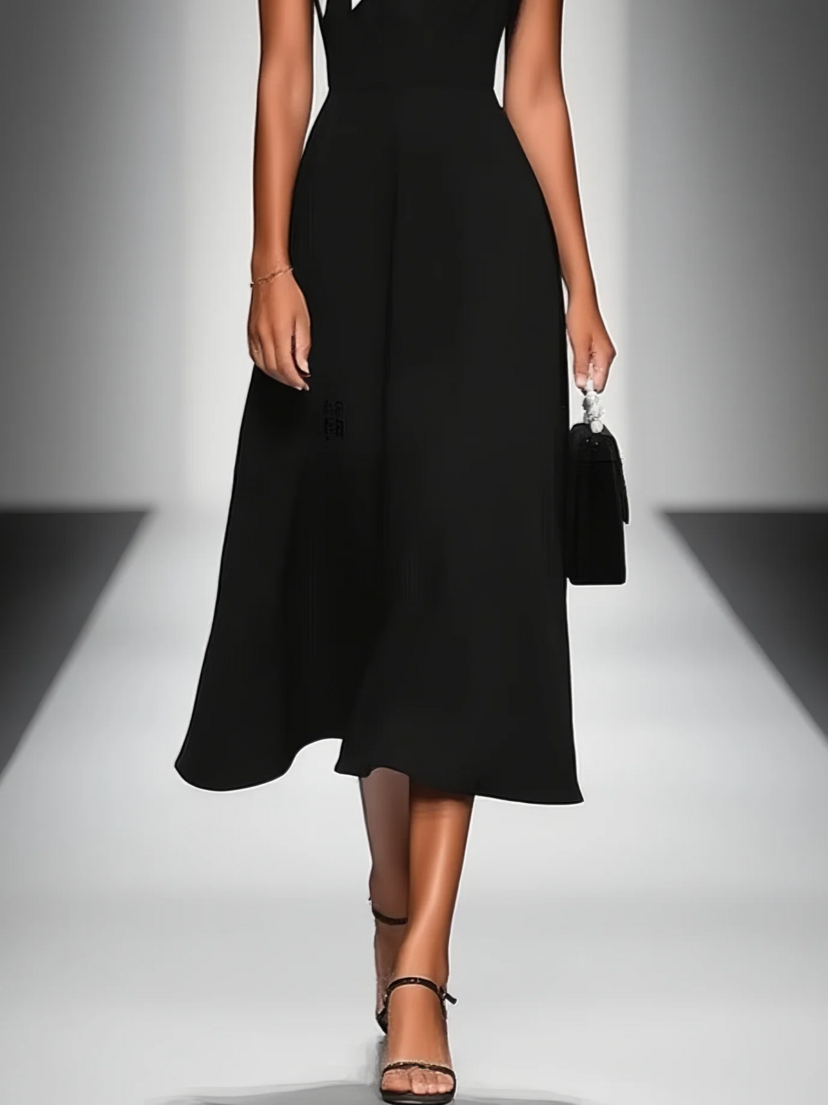 GISELA | Vestido Midi con Escote Cuadrado y Mangas Color Block