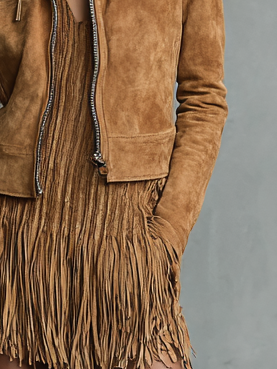 VERÓNICA | Chaqueta Corta de Antelina con Cremallera y Cuello de Solapa