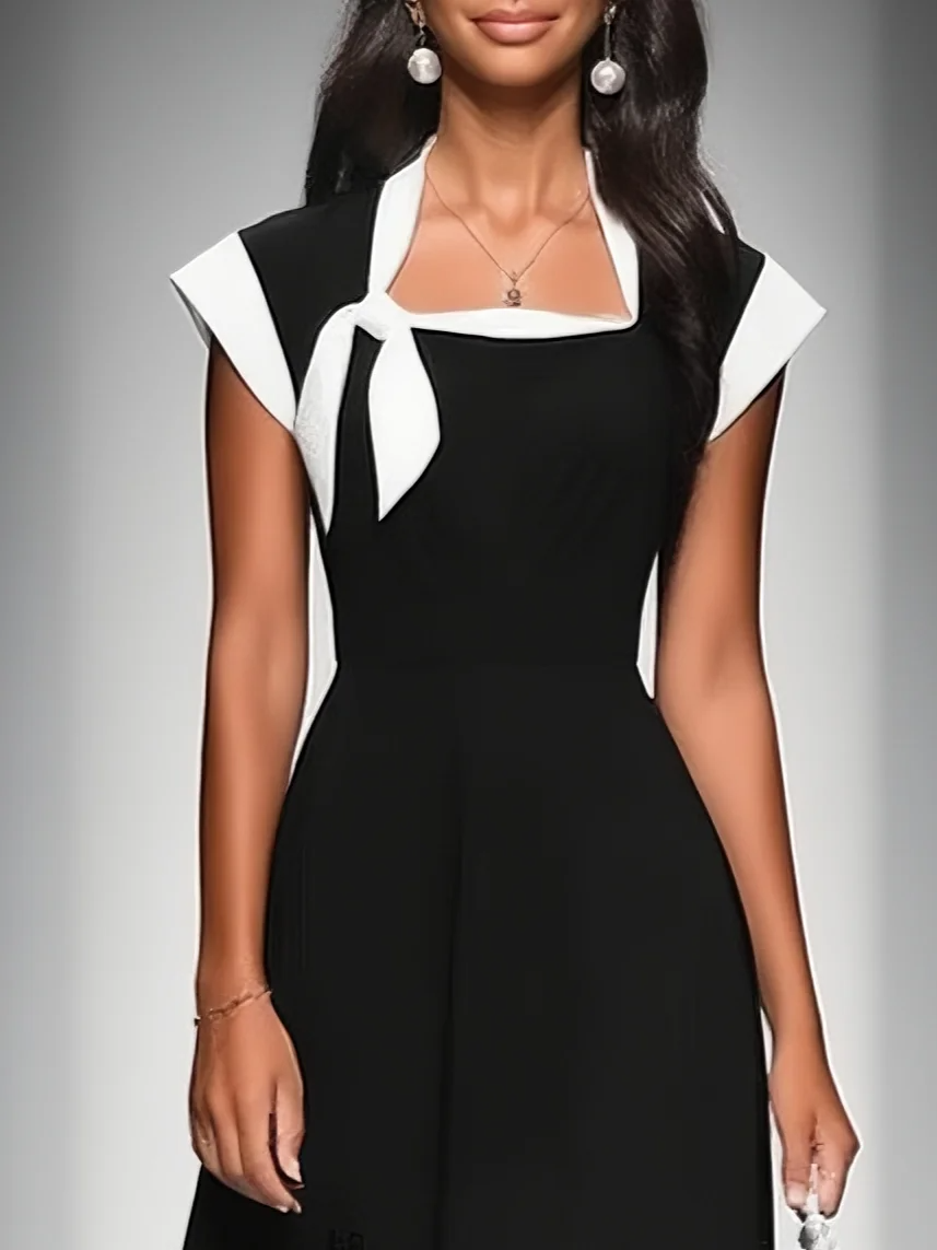 GISELA | Vestido Midi con Escote Cuadrado y Mangas Color Block