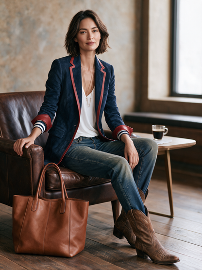 VIOLETA | Blazer de Antelina Vintage con Ribetes en Contraste