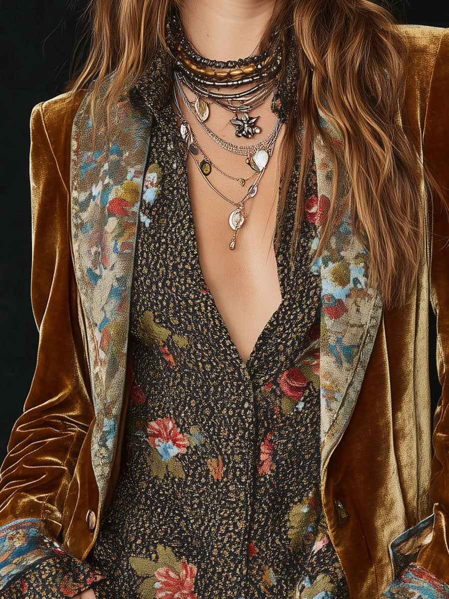HERMINIA | Blazer Vintage Patchwork con Estampado Floral