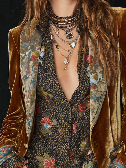 HERMINIA | Blazer Vintage Patchwork con Estampado Floral