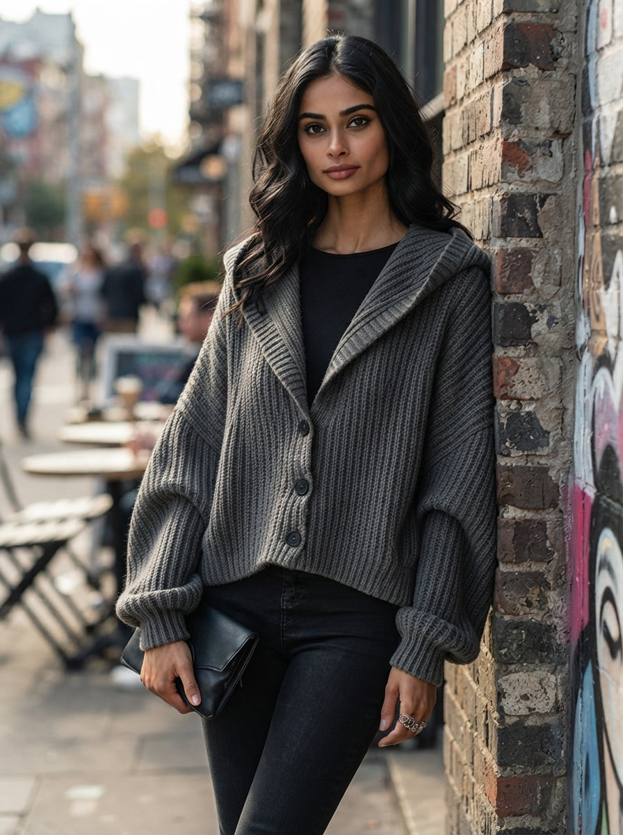 SONIA | Chaqueta de Punto de Canalé con Capucha