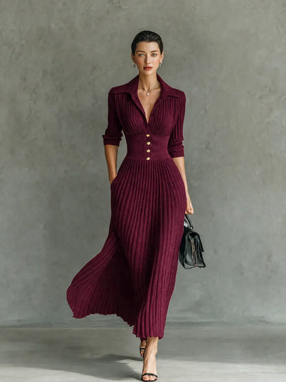 GALATEA | Vestido Largo Plisado con Solapas y Cinturón