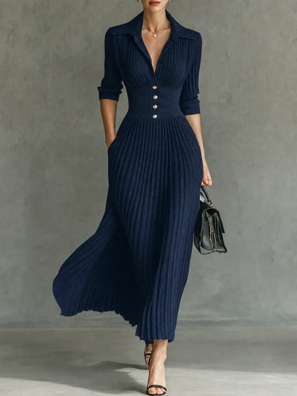 GALATEA | Vestido Largo Plisado con Solapas y Cinturón