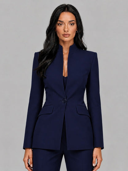 SONSOLES | Conjunto de Dos Piezas con Blazer sin Solapas y Pantalón Acampanado