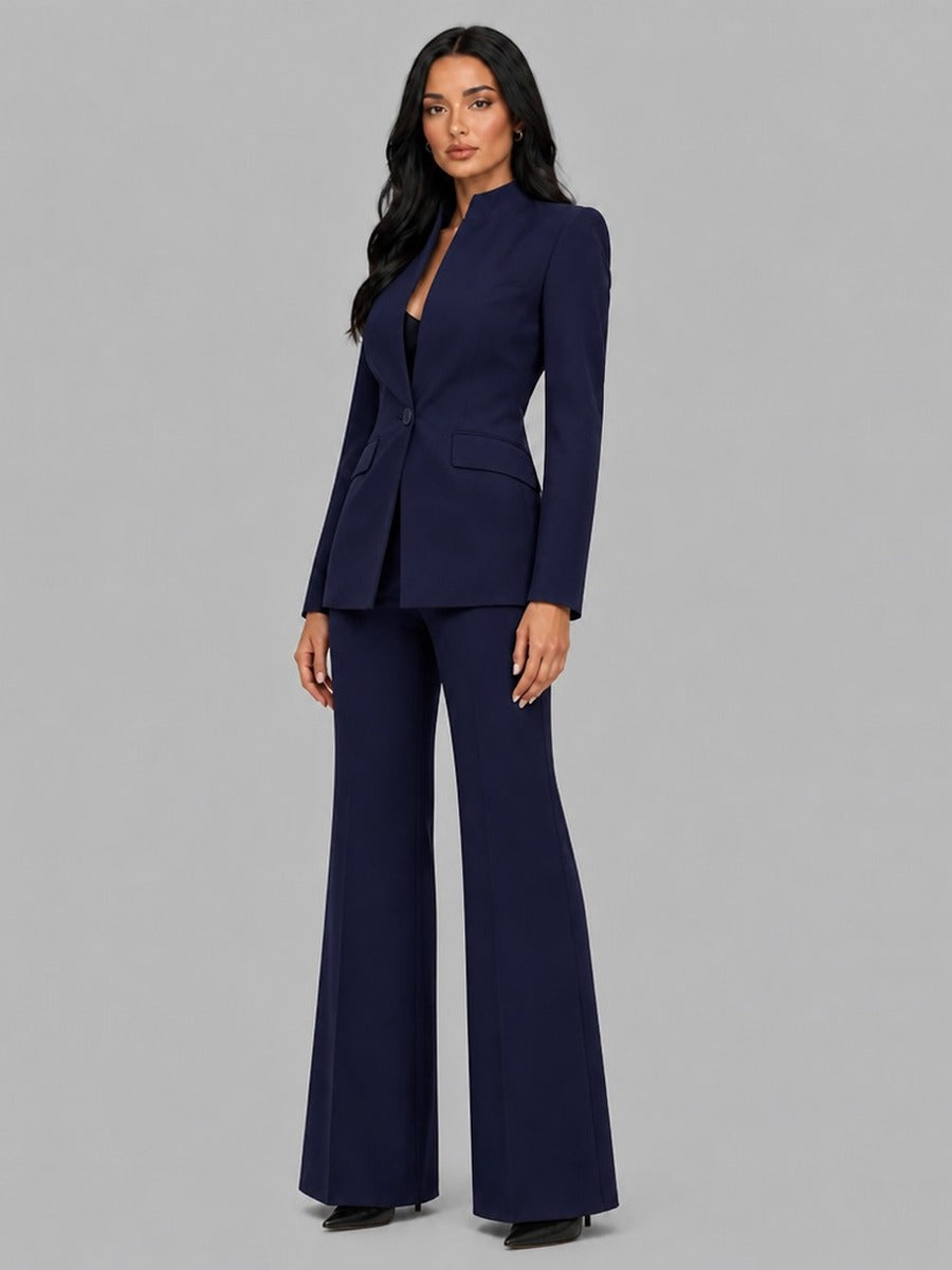SONSOLES | Conjunto de Dos Piezas con Blazer sin Solapas y Pantalón Acampanado