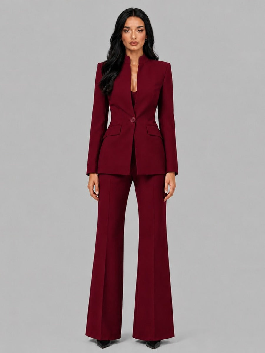 SONSOLES | Conjunto de Dos Piezas con Blazer sin Solapas y Pantalón Acampanado