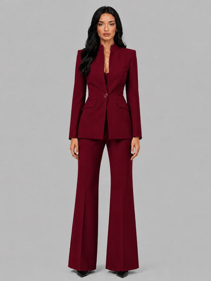 SONSOLES | Conjunto de Dos Piezas con Blazer sin Solapas y Pantalón Acampanado