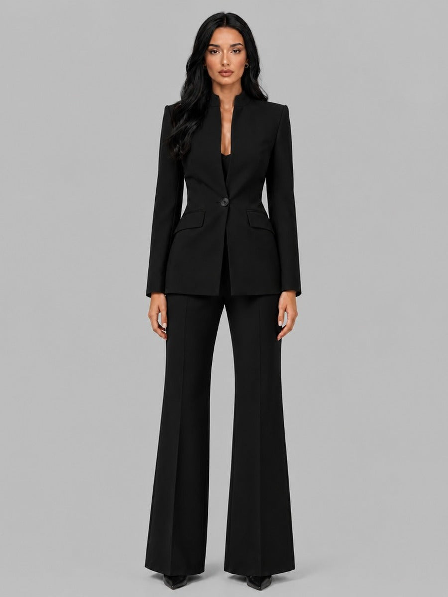 SONSOLES | Conjunto de Dos Piezas con Blazer sin Solapas y Pantalón Acampanado