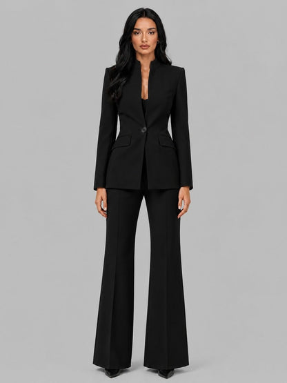 SONSOLES | Conjunto de Dos Piezas con Blazer sin Solapas y Pantalón Acampanado