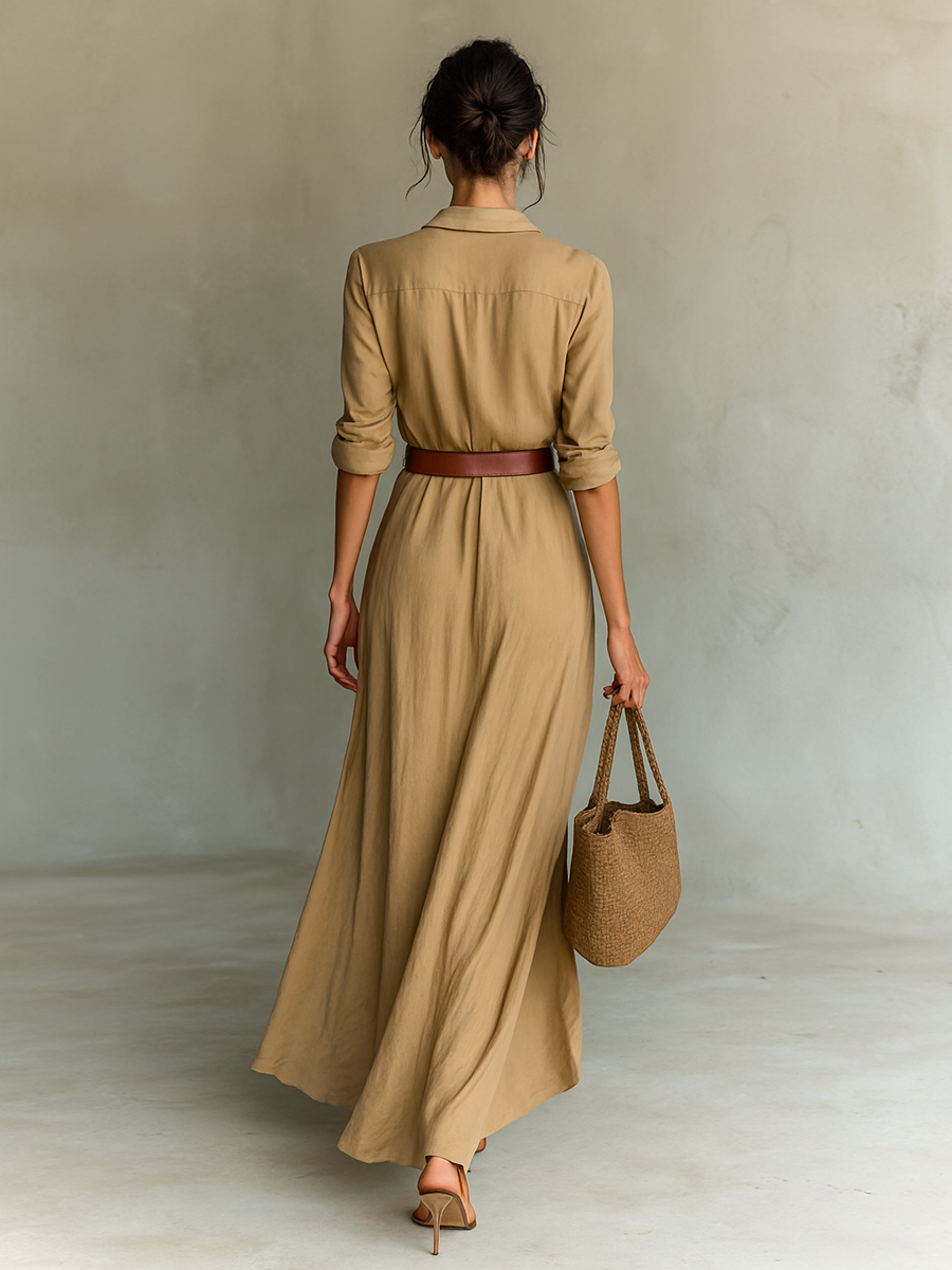 EDELMIRA | Vestido Largo con Cuello de Solapa