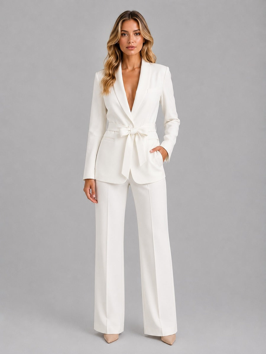 MAITANE | Conjunto de Dos Piezas con Blazer de Cuello Chal y Cinturón