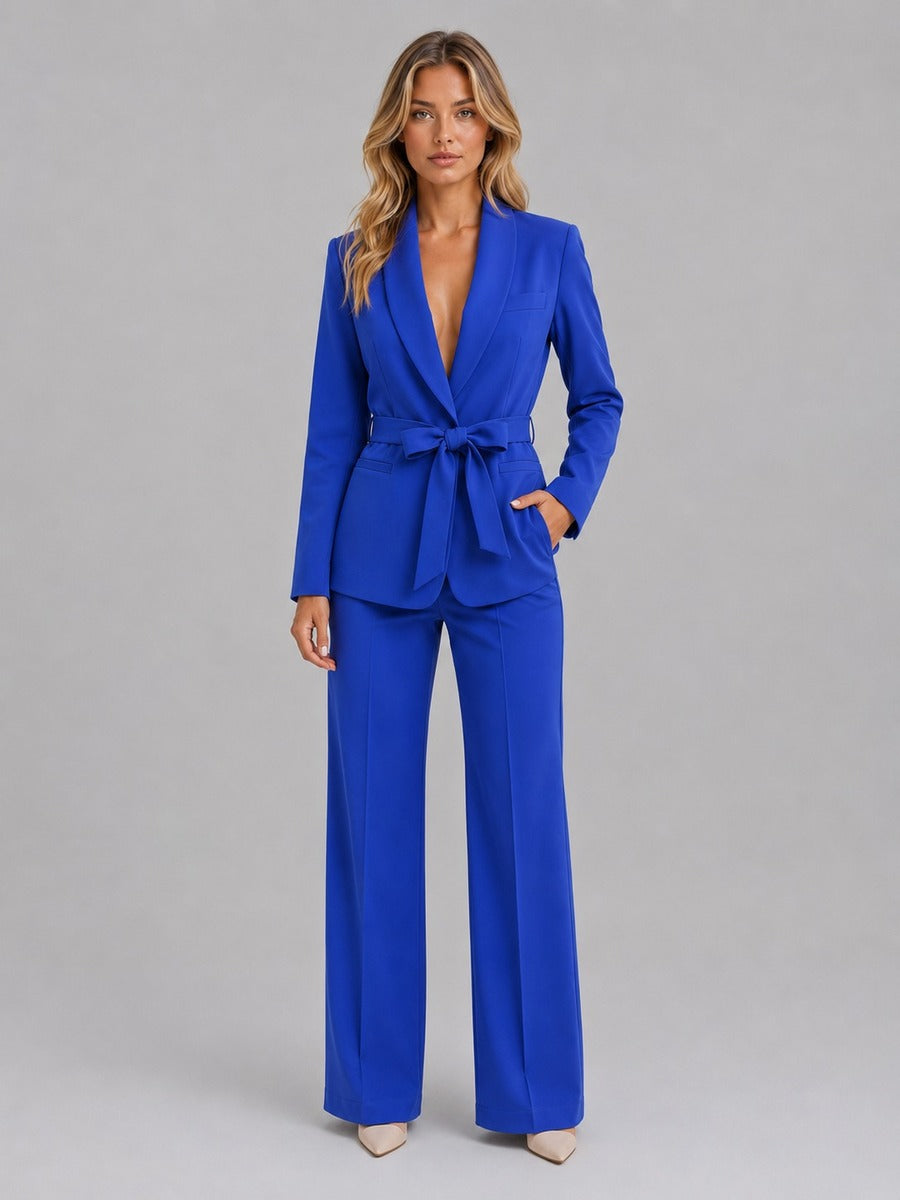 MAITANE | Conjunto de Dos Piezas con Blazer de Cuello Chal y Cinturón