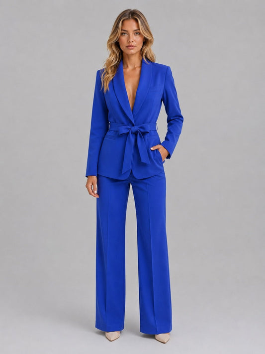 MAITANE | Conjunto de Dos Piezas con Blazer de Cuello Chal y Cinturón