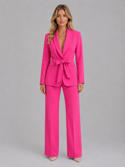 MAITANE | Conjunto de Dos Piezas con Blazer de Cuello Chal y Cinturón