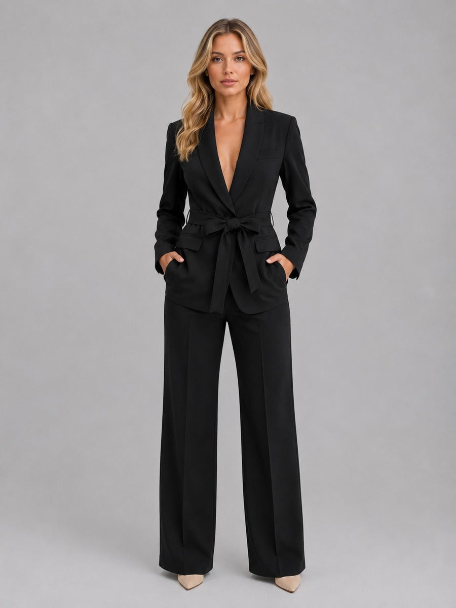 MAITANE | Conjunto de Dos Piezas con Blazer de Cuello Chal y Cinturón