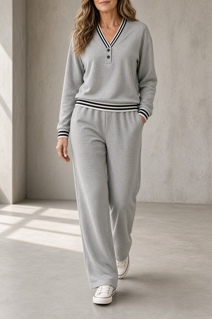 CIRA | Conjunto de Top con Escote de Pico y Pantalón Ancho con Rayas