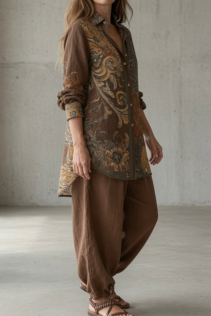 DUNA | Conjunto de Camisa Estampada y Pantalón Bohemio