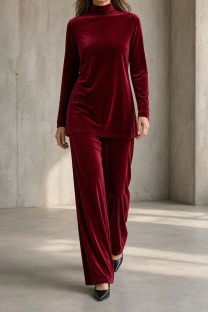 DAMARIS | Conjunto de Cuello Vuelto y Pantalón Ancho de Terciopelo