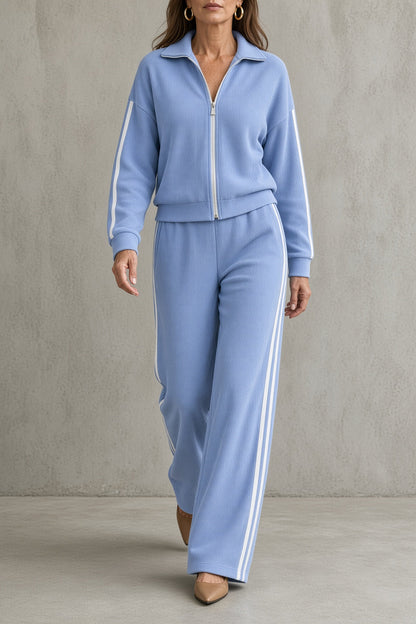 CONCHA | Conjunto de Top con Cremallera y Pantalón Ancho con Rayas Deportivas