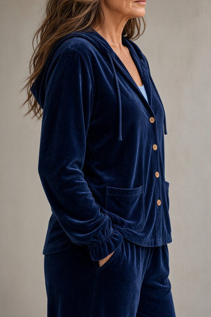 TOMASA | Conjunto de Terciopelo con Capucha y Pantalón Ancho