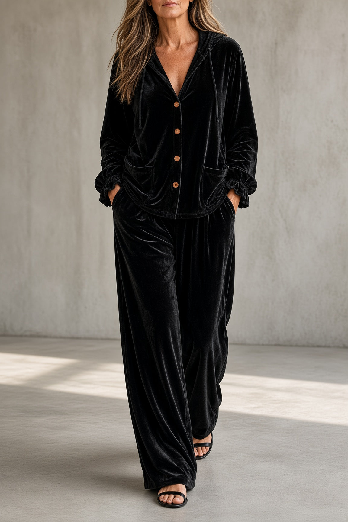 TOMASA | Conjunto de Terciopelo con Capucha y Pantalón Ancho