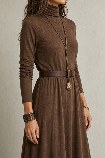 YARA | Vestido Largo de Cuello Alto con Bajo de Encaje